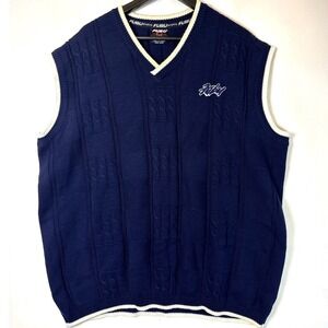Vintage Y2K FUBU Navy Blue Cable Knit V-Neck Sweater Vest XXL 90s Streetwear